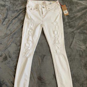 True Religion Ripped Super Skinny White Denim Jeans NWT 26